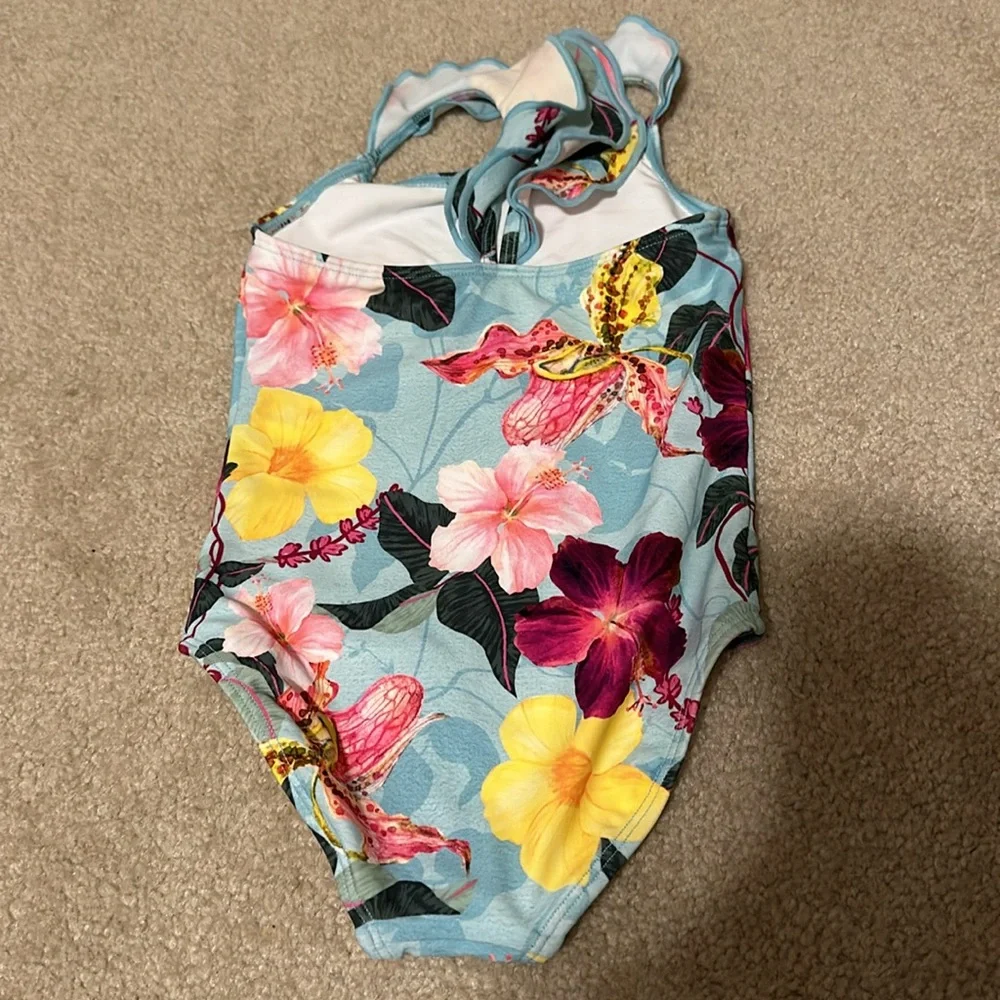 NWOT Patbo girls ruffle trim hibiscus bathing suit